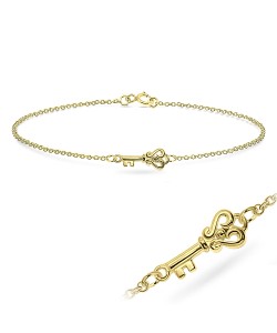 Gold Plated Big Key Silver Bracelet BRS-563-GP